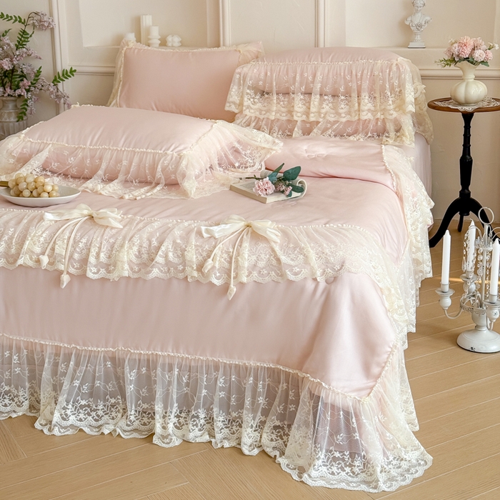 91家纺网 家纺一手货源 找家纺 爱家（原缔乐家纺） 2026新款轻奢法式天丝夏被四件套 星光奶芙-公主粉