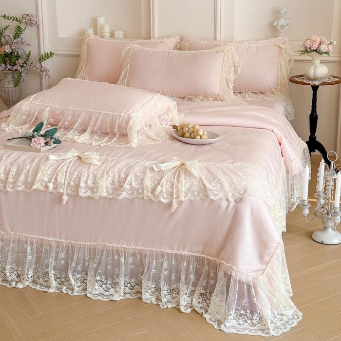 91家纺网 家纺一手货源 找家纺 爱家（原缔乐家纺） 2026新款轻奢法式天丝夏被四件套 星光奶芙-公主粉