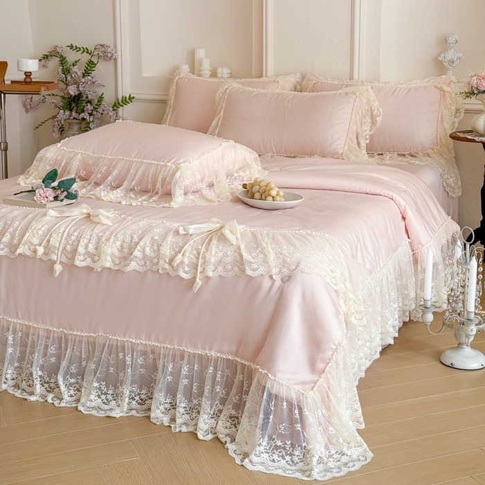 91家纺网 家纺一手货源 找家纺 爱家（原缔乐家纺） 2026新款轻奢法式天丝夏被四件套 星光奶芙-公主粉