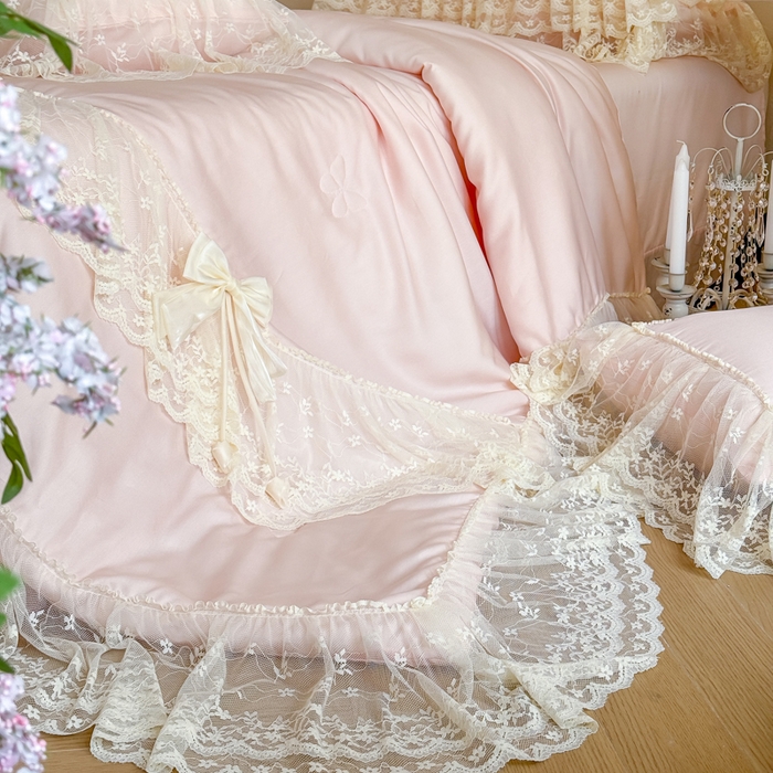 91家纺网 家纺一手货源 找家纺 爱家（原缔乐家纺） 2026新款轻奢法式天丝夏被四件套 星光奶芙-公主粉