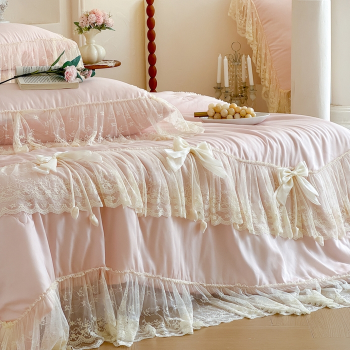 91家纺网 家纺一手货源 找家纺 爱家（原缔乐家纺） 2026新款轻奢法式天丝夏被四件套 星光奶芙-公主粉