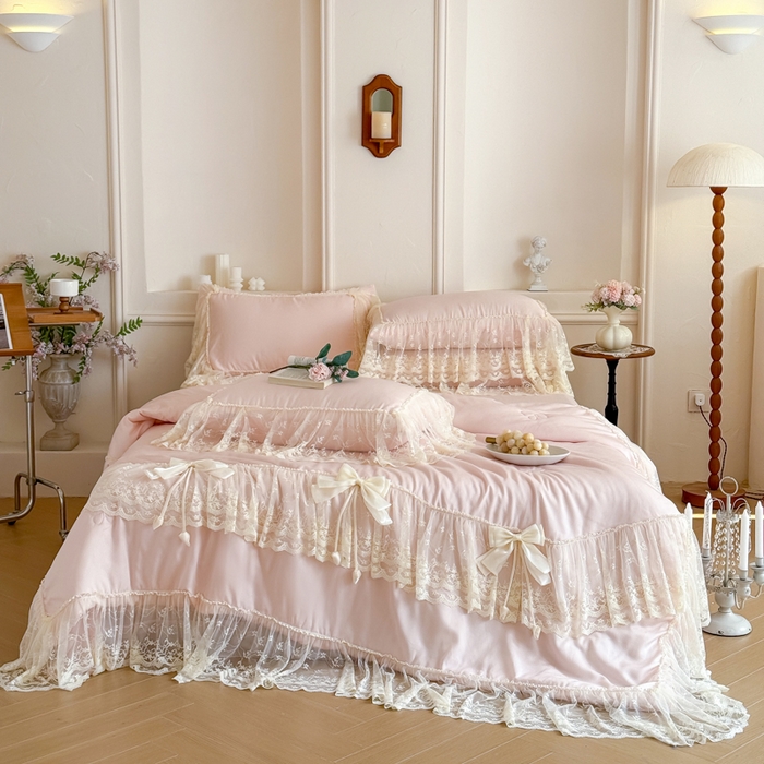 91家纺网 家纺一手货源 找家纺 爱家（原缔乐家纺） 2026新款轻奢法式天丝夏被四件套 星光奶芙-公主粉