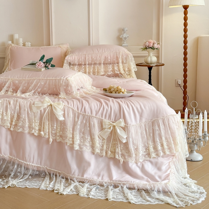 91家纺网 家纺一手货源 找家纺 爱家（原缔乐家纺） 2026新款轻奢法式天丝夏被四件套 星光奶芙-公主粉