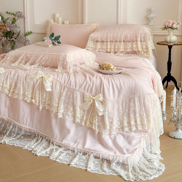 91家纺网 家纺一手货源 找家纺 爱家（原缔乐家纺） 2026新款轻奢法式天丝夏被四件套 星光奶芙-公主粉