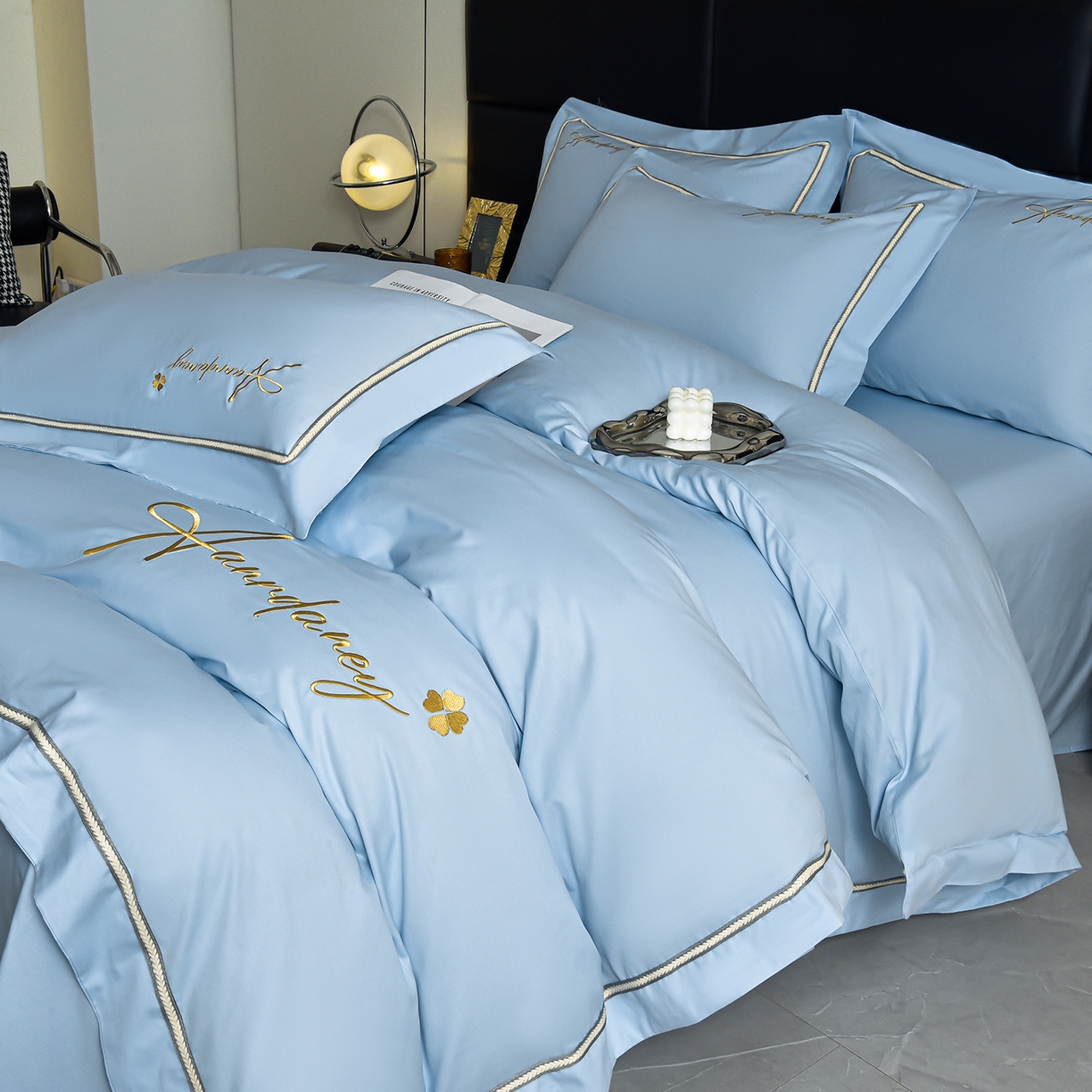 91家纺网 家纺一手货源 找家纺 （总）湘雪家居 2026新款长绒棉高支高密纯棉刺绣四件套-幕镜款