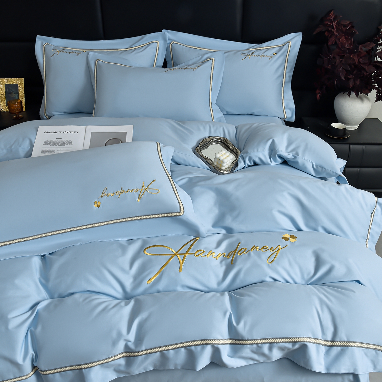 91家纺网 家纺一手货源 找家纺 （总）湘雪家居 2026新款长绒棉高支高密纯棉刺绣四件套-幕镜款