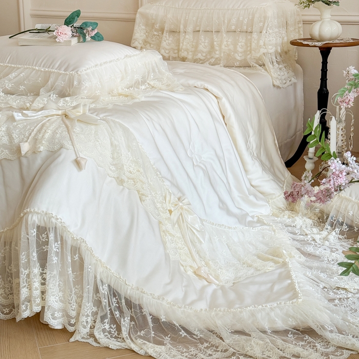 91家纺网 家纺一手货源 找家纺 爱家（原缔乐家纺） 2026新款轻奢法式天丝夏被四件套 星光奶芙-奶昔白