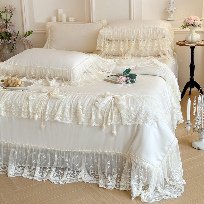 91家纺网 家纺一手货源 找家纺 爱家（原缔乐家纺） 2026新款轻奢法式天丝夏被四件套 星光奶芙-奶昔白