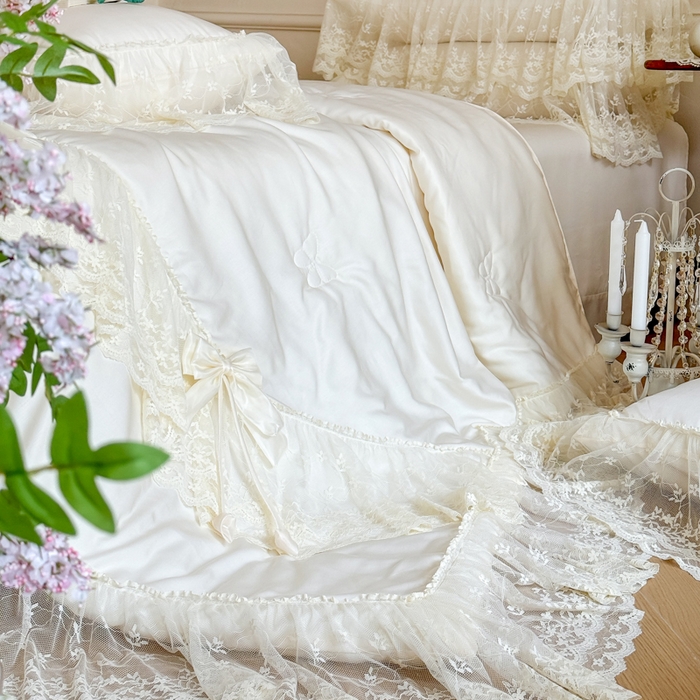 91家纺网 家纺一手货源 找家纺 爱家（原缔乐家纺） 2026新款轻奢法式天丝夏被四件套 星光奶芙-奶昔白