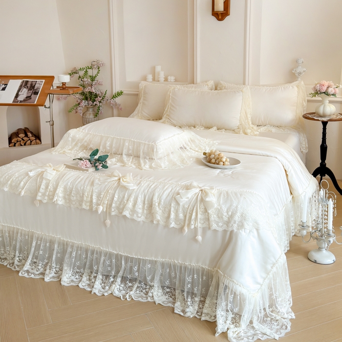 91家纺网 家纺一手货源 找家纺 爱家（原缔乐家纺） 2026新款轻奢法式天丝夏被四件套 星光奶芙-奶昔白