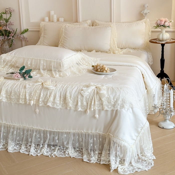 91家纺网 家纺一手货源 找家纺 爱家（原缔乐家纺） 2026新款轻奢法式天丝夏被四件套 星光奶芙-奶昔白