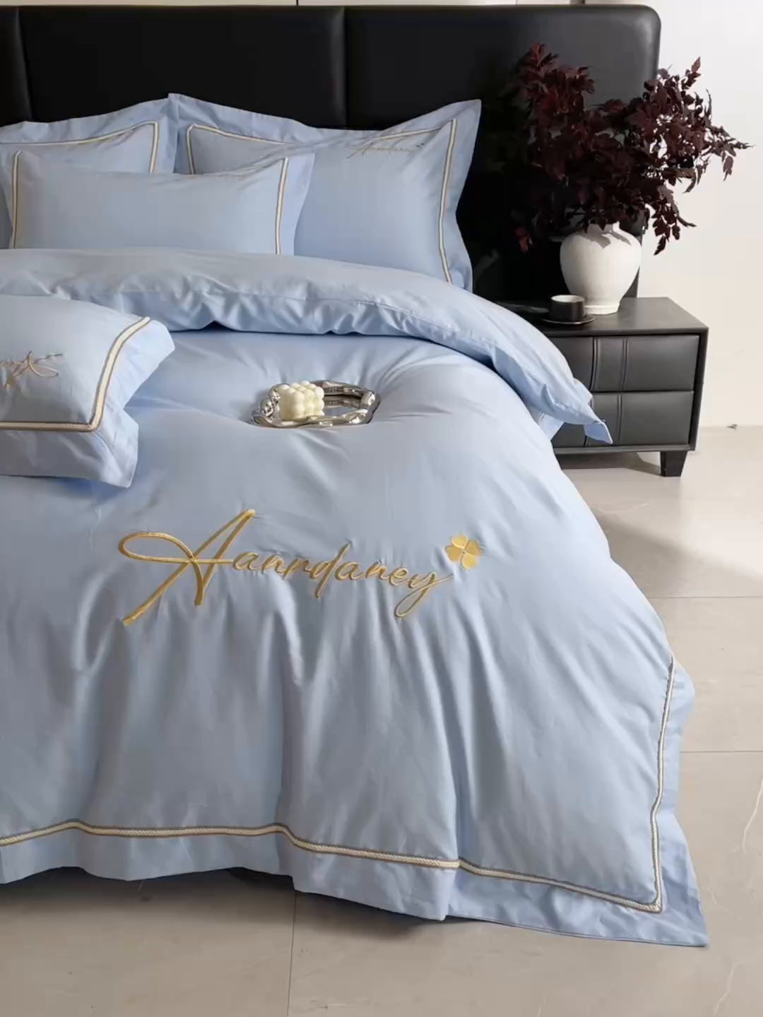 91家纺网 家纺一手货源 找家纺 （总）湘雪家居 2026新款长绒棉高支高密纯棉刺绣四件套-幕镜款