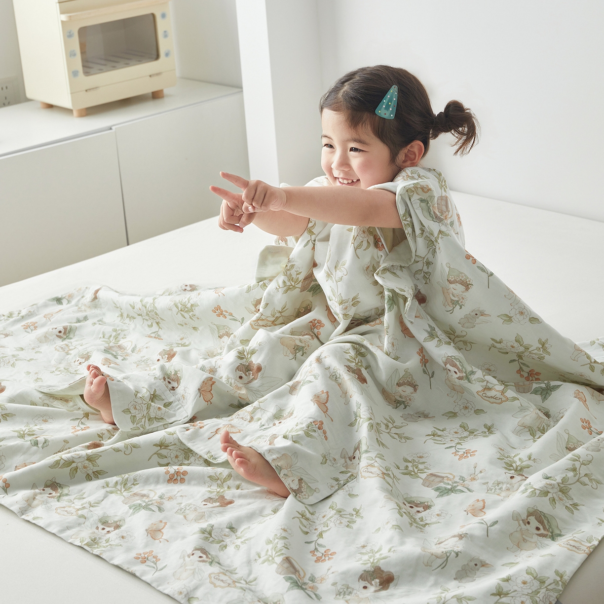 91家纺网 家纺一手货源 找家纺 （总）荷马之梦 2026新款全棉纱布印花小版盖毯山茶蚕丝儿童拥抱防踢夏被-拥抱森林