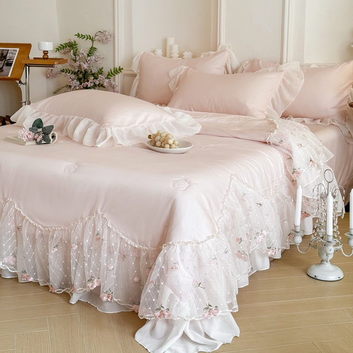 91家纺网 家纺一手货源 找家纺 爱家（原缔乐家纺） 2026新款轻奢法式天丝夏被四件套 逸然-公主粉