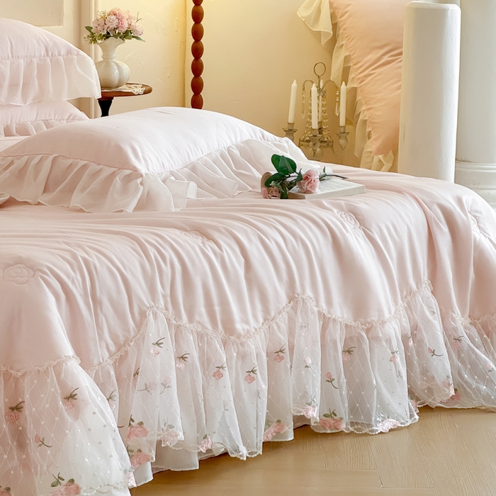 91家纺网 家纺一手货源 找家纺 爱家（原缔乐家纺） 2026新款轻奢法式天丝夏被四件套 逸然-公主粉