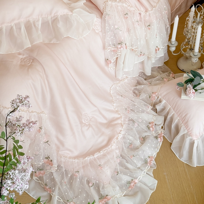 91家纺网 家纺一手货源 找家纺 爱家（原缔乐家纺） 2026新款轻奢法式天丝夏被四件套 逸然-公主粉