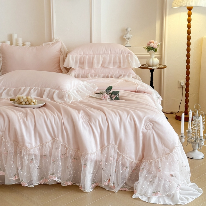 91家纺网 家纺一手货源 找家纺 爱家（原缔乐家纺） 2026新款轻奢法式天丝夏被四件套 逸然-公主粉