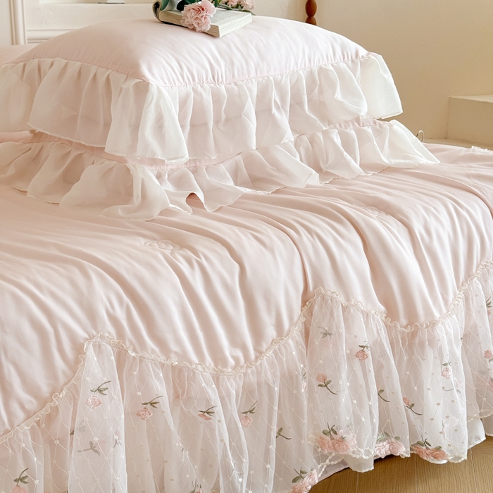 91家纺网 家纺一手货源 找家纺 爱家（原缔乐家纺） 2026新款轻奢法式天丝夏被四件套 逸然-公主粉