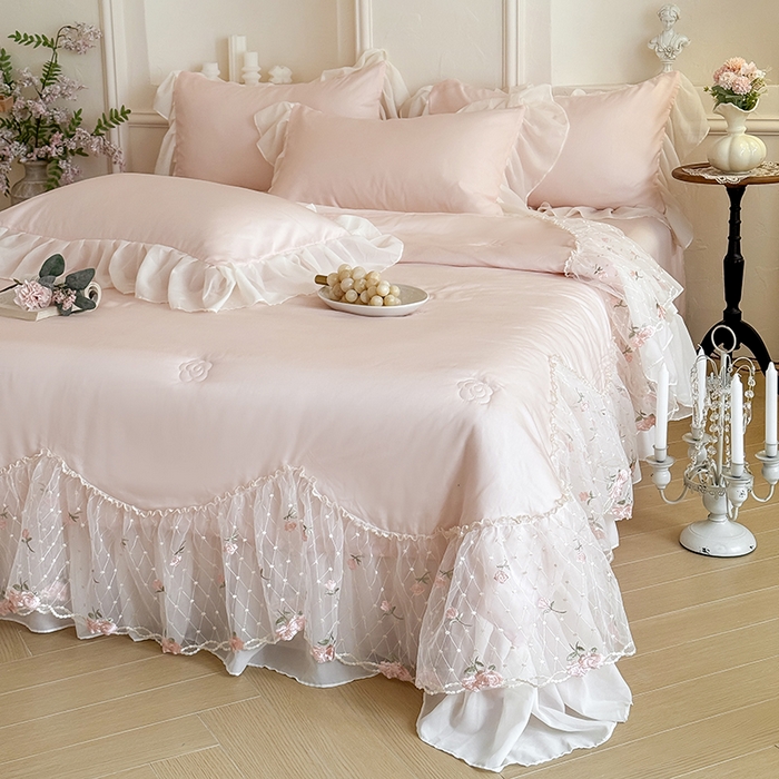 91家纺网 家纺一手货源 找家纺 爱家（原缔乐家纺） 2026新款轻奢法式天丝夏被四件套 逸然-公主粉