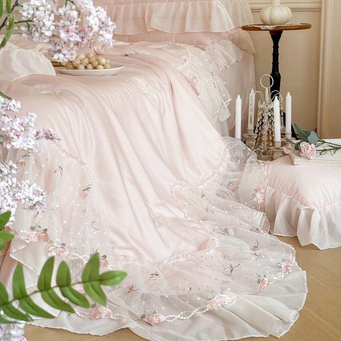 91家纺网 家纺一手货源 找家纺 爱家（原缔乐家纺） 2026新款轻奢法式天丝夏被四件套 逸然-公主粉