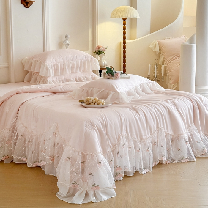 91家纺网 家纺一手货源 找家纺 爱家（原缔乐家纺） 2026新款轻奢法式天丝夏被四件套 逸然-公主粉