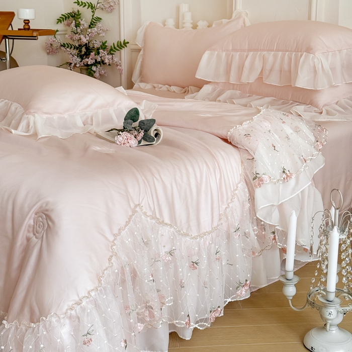 91家纺网 家纺一手货源 找家纺 爱家（原缔乐家纺） 2026新款轻奢法式天丝夏被四件套 逸然-公主粉