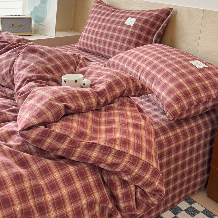 91家纺网 家纺一手货源 找家纺 （总）花香四季家纺 2026新款简约全棉高织高密色织纯棉水洗棉四件套