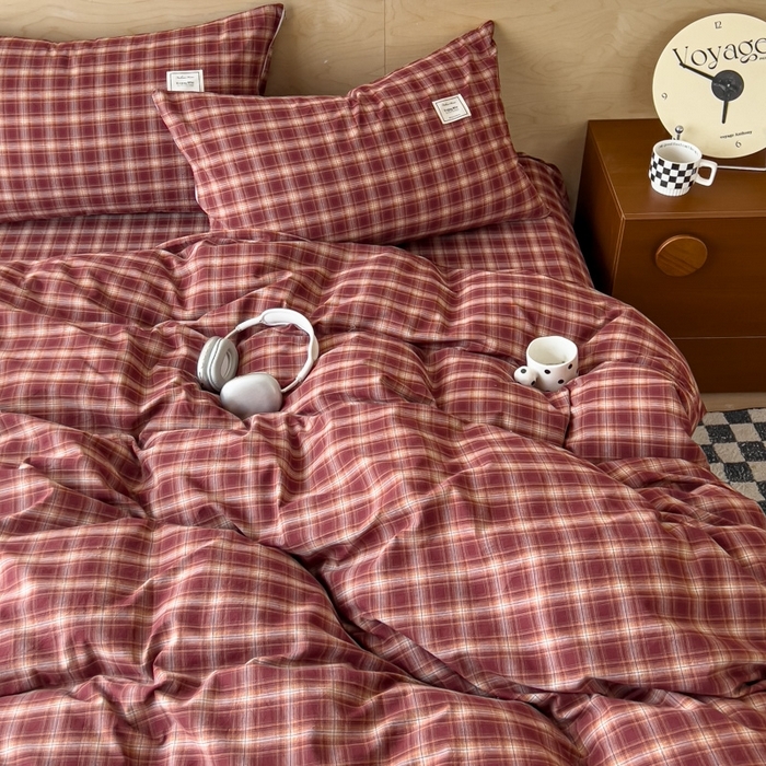 91家纺网 家纺一手货源 找家纺 （总）花香四季家纺 2026新款简约全棉高织高密色织纯棉水洗棉四件套