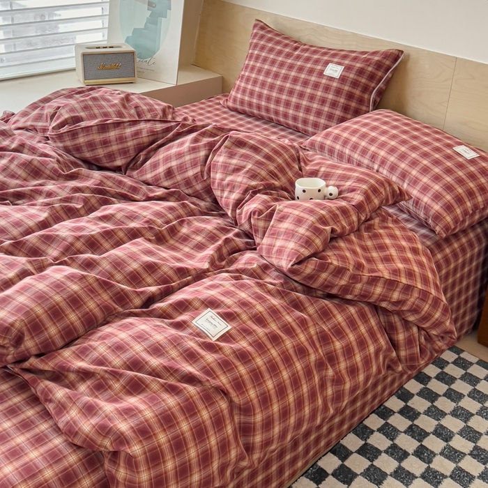 91家纺网 家纺一手货源 找家纺 （总）花香四季家纺 2026新款简约全棉高织高密色织纯棉水洗棉四件套