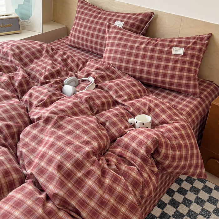 91家纺网 家纺一手货源 找家纺 （总）花香四季家纺 2026新款简约全棉高织高密色织纯棉水洗棉四件套