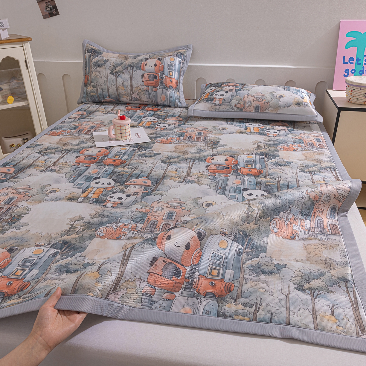 91家纺网 家纺一手货源 找家纺 （总）小萌虎 2026新款碳光冰丝凉席床笠款拍法一