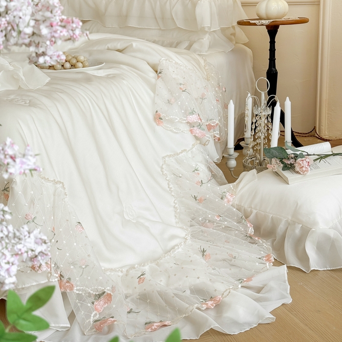 91家纺网 家纺一手货源 找家纺 爱家（原缔乐家纺） 2026新款轻奢法式天丝夏被四件套 逸然-奶昔白