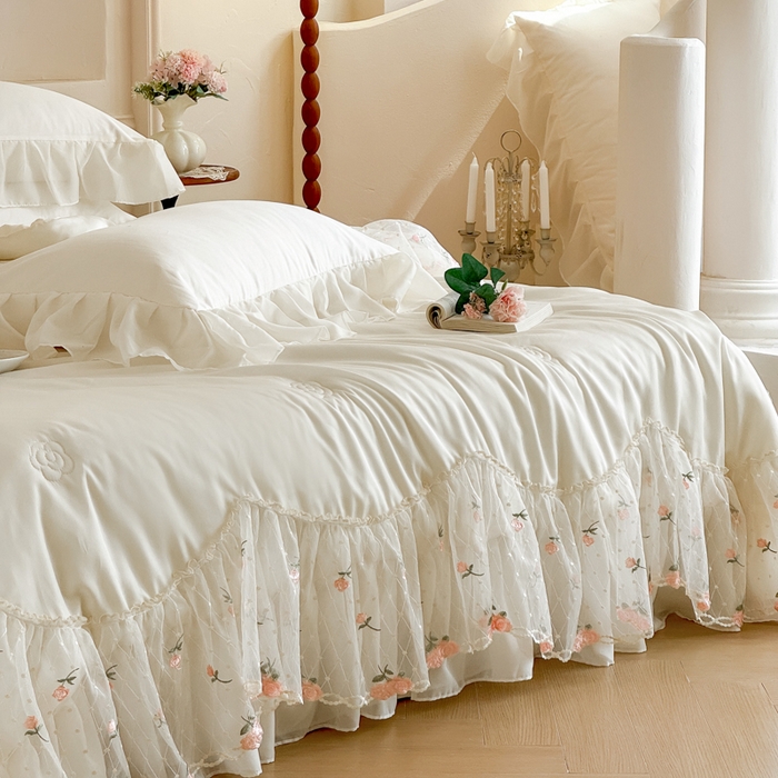 91家纺网 家纺一手货源 找家纺 爱家（原缔乐家纺） 2026新款轻奢法式天丝夏被四件套 逸然-奶昔白