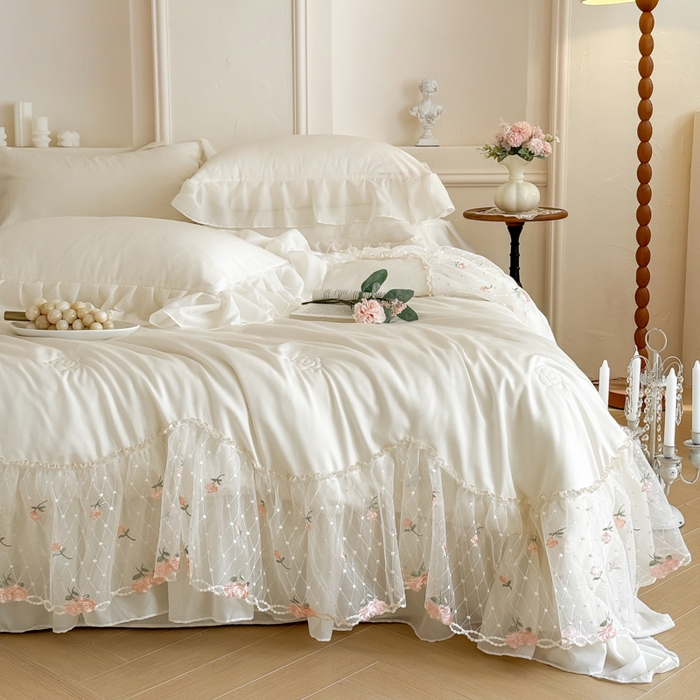 91家纺网 家纺一手货源 找家纺 爱家（原缔乐家纺） 2026新款轻奢法式天丝夏被四件套 逸然-奶昔白