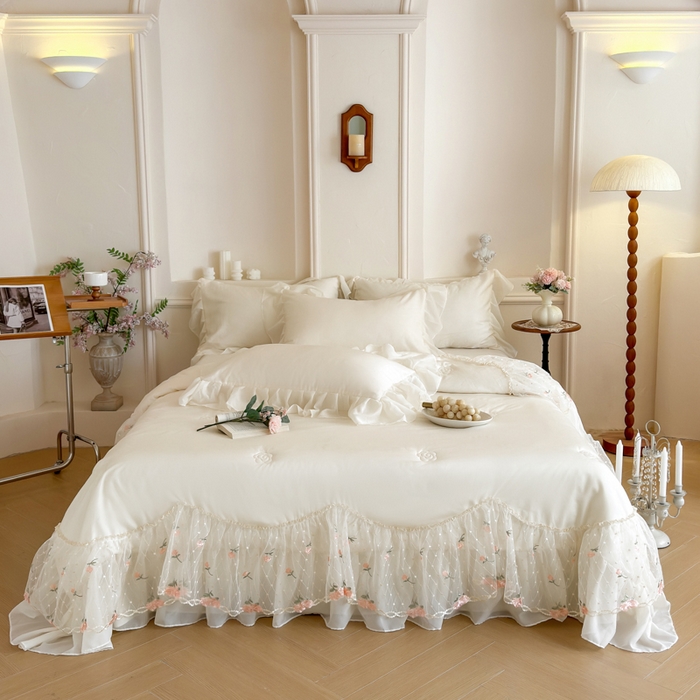 爱家（原缔乐家纺） 2026新款轻奢法式天丝夏被四件套 逸然-奶昔白