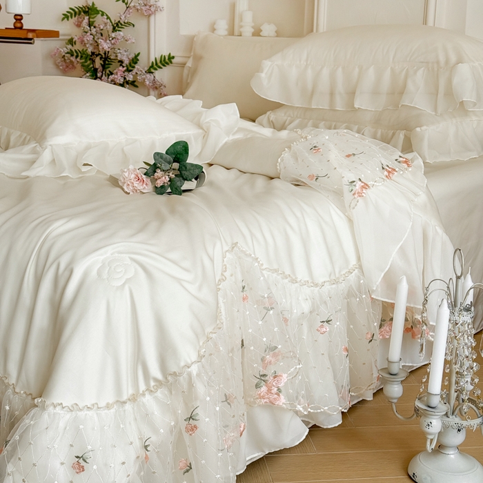 91家纺网 家纺一手货源 找家纺 爱家（原缔乐家纺） 2026新款轻奢法式天丝夏被四件套 逸然-奶昔白