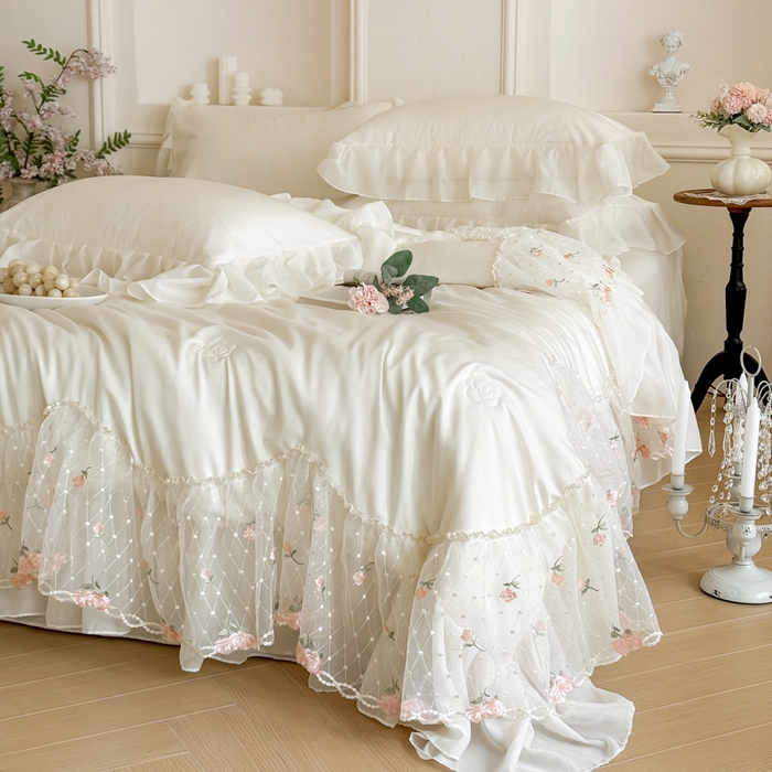 91家纺网 家纺一手货源 找家纺 爱家（原缔乐家纺） 2026新款轻奢法式天丝夏被四件套 逸然-奶昔白