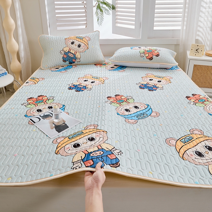 91家纺网 家纺一手货源 找家纺 美丽折2026新品6mm厚天然乳胶凉席三件套 大版印花卡通乳胶凉席平铺款 童趣