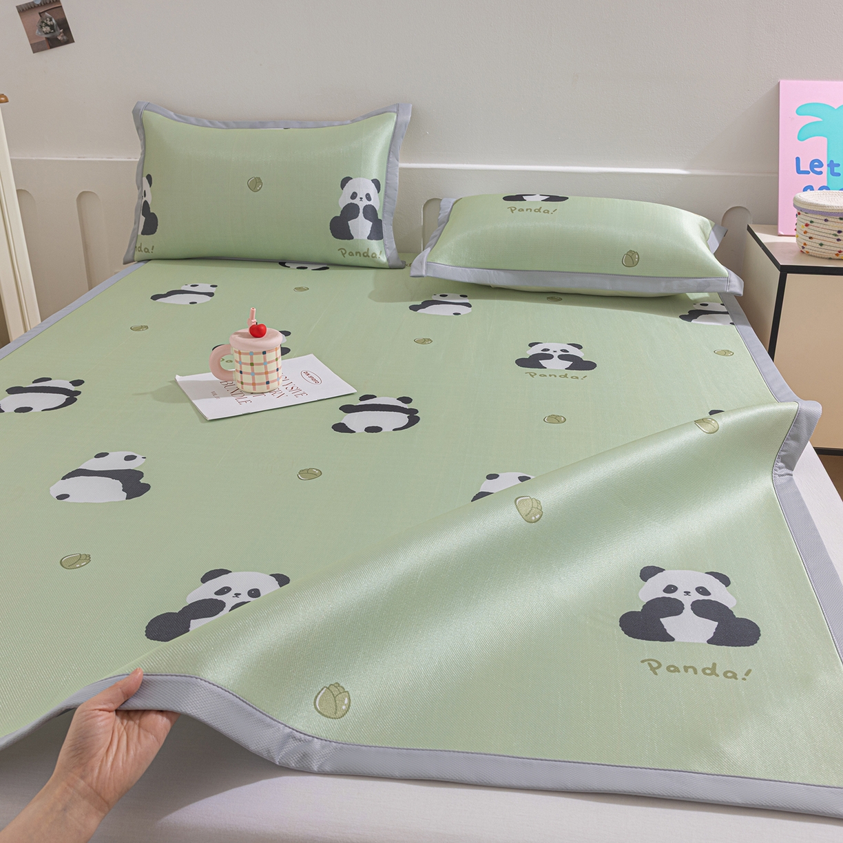 小萌虎 2026新款碳光冰丝席平铺款床席款 大熊猫