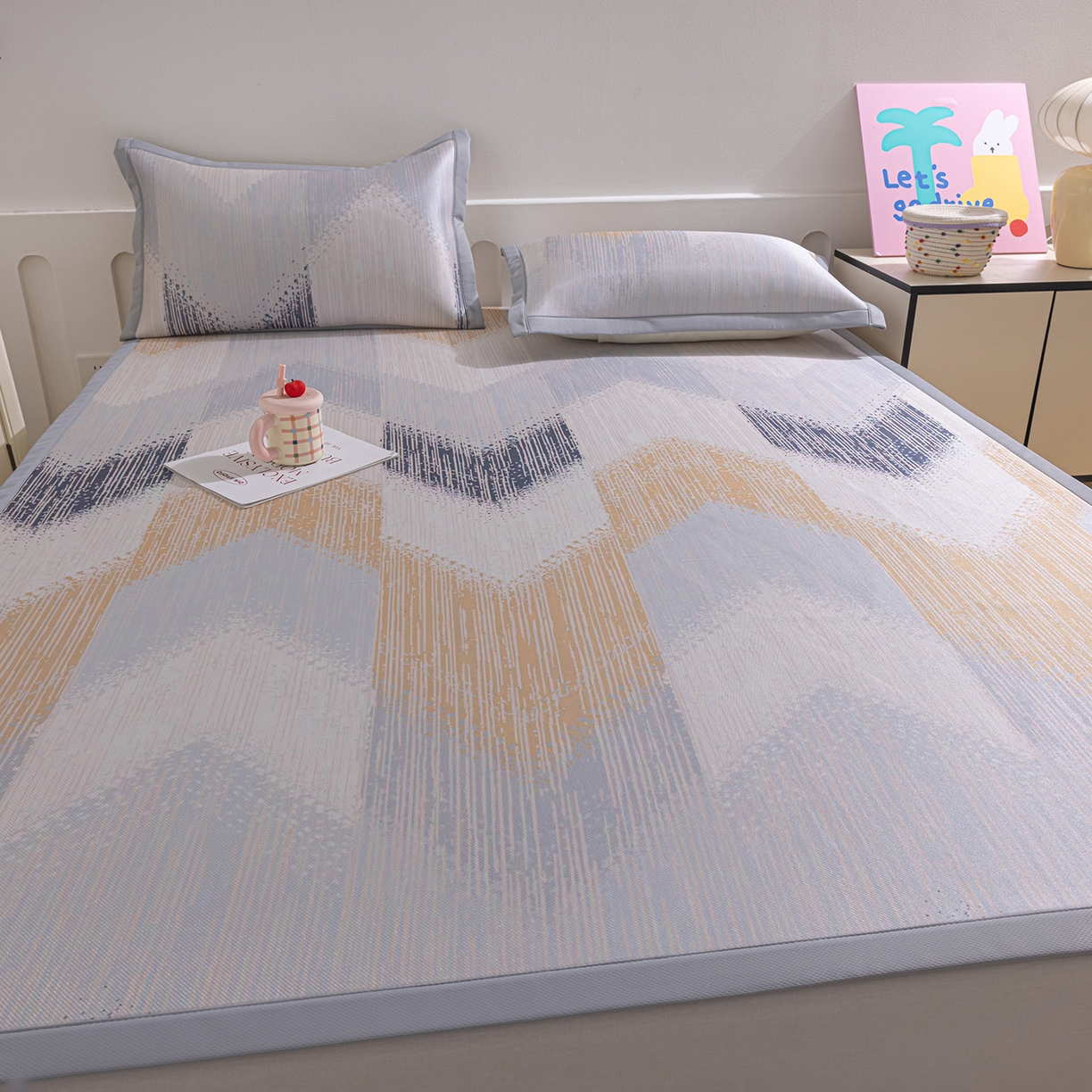 91家纺网 家纺一手货源 找家纺 小萌虎 2026新款碳光冰丝席平铺款床席款 莫奈