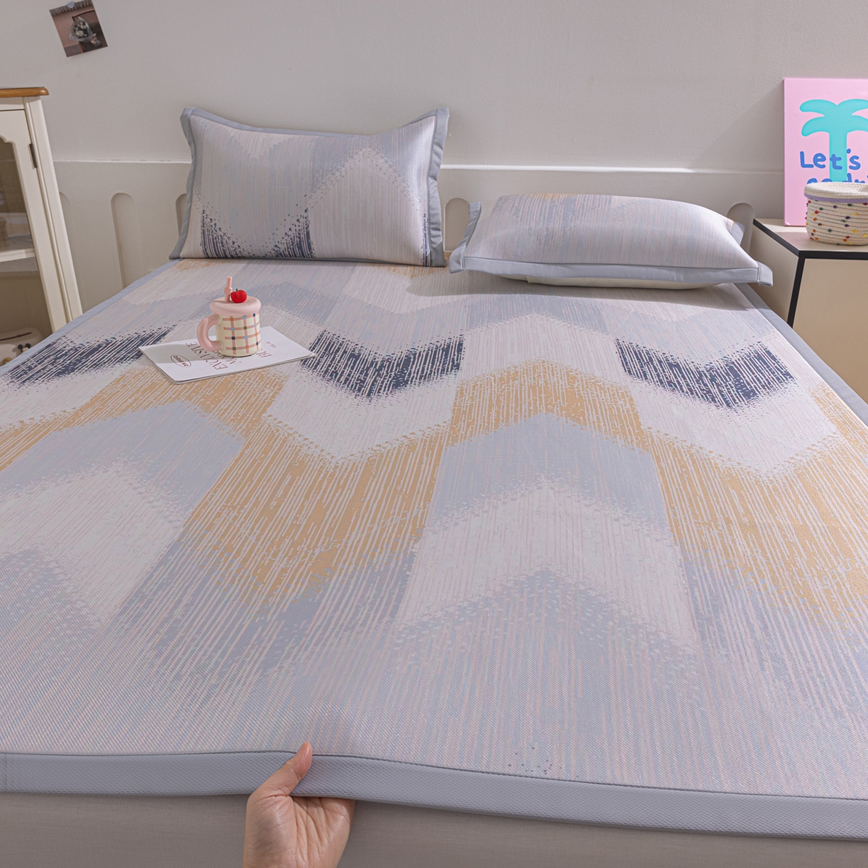 91家纺网 家纺一手货源 找家纺 小萌虎 2026新款碳光冰丝席平铺款床席款 莫奈