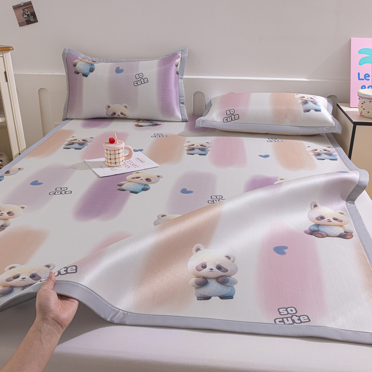 小萌虎 2026新款碳光冰丝席平铺款床席款 小熊猫