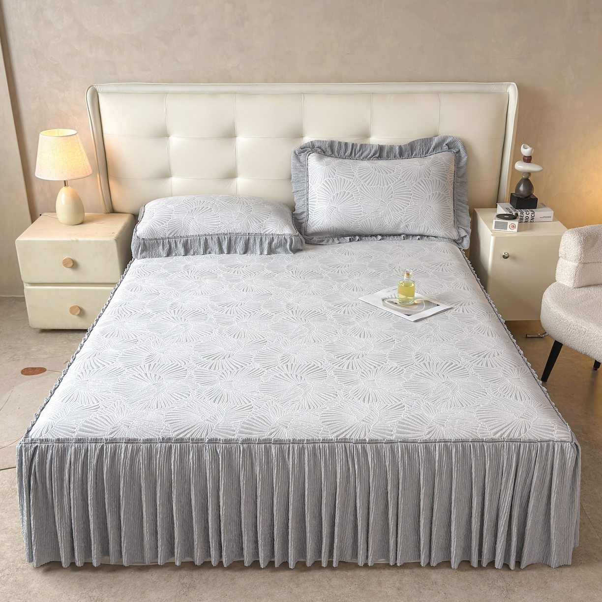 91家纺网 家纺一手货源 找家纺 （总）牵梦萦家纺 2026新款立体浮雕压花工艺凉感豆豆凉席-床笠款