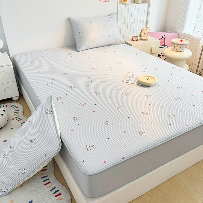 91家纺网 家纺一手货源 找家纺 小萌虎 2026新款碳光冰丝凉席床笠款拍法一 斑点狗-灰