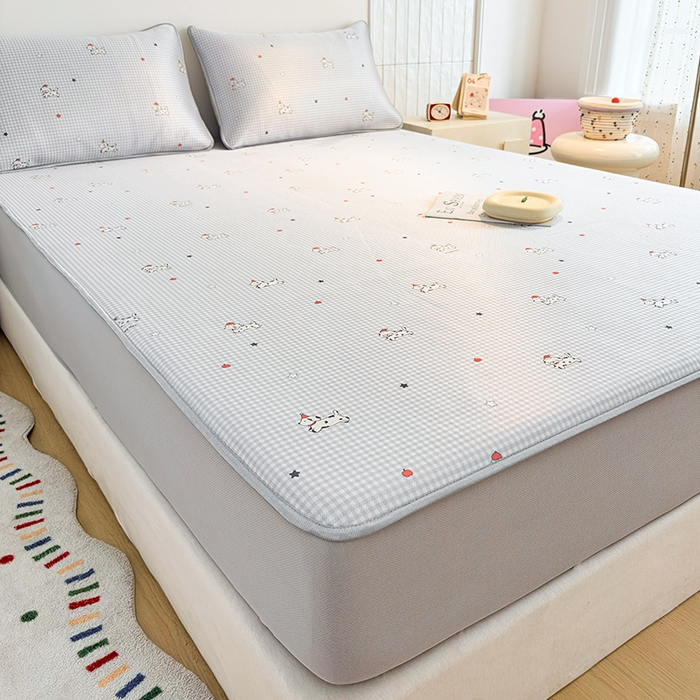 91家纺网 家纺一手货源 找家纺 小萌虎 2026新款碳光冰丝凉席床笠款拍法一 斑点狗-灰