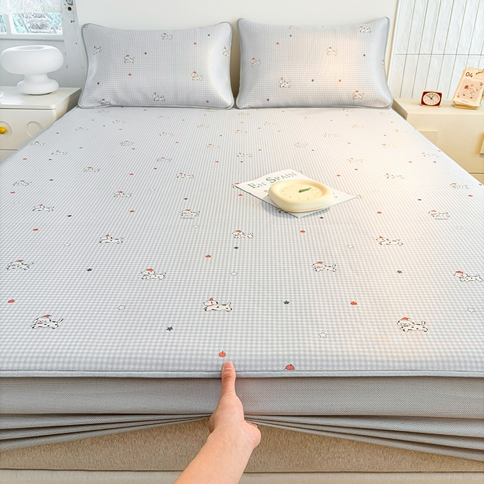 91家纺网 家纺一手货源 找家纺 小萌虎 2026新款碳光冰丝凉席床笠款拍法一 斑点狗-灰