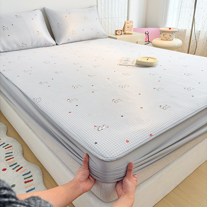 91家纺网 家纺一手货源 找家纺 小萌虎 2026新款碳光冰丝凉席床笠款拍法一 斑点狗-灰