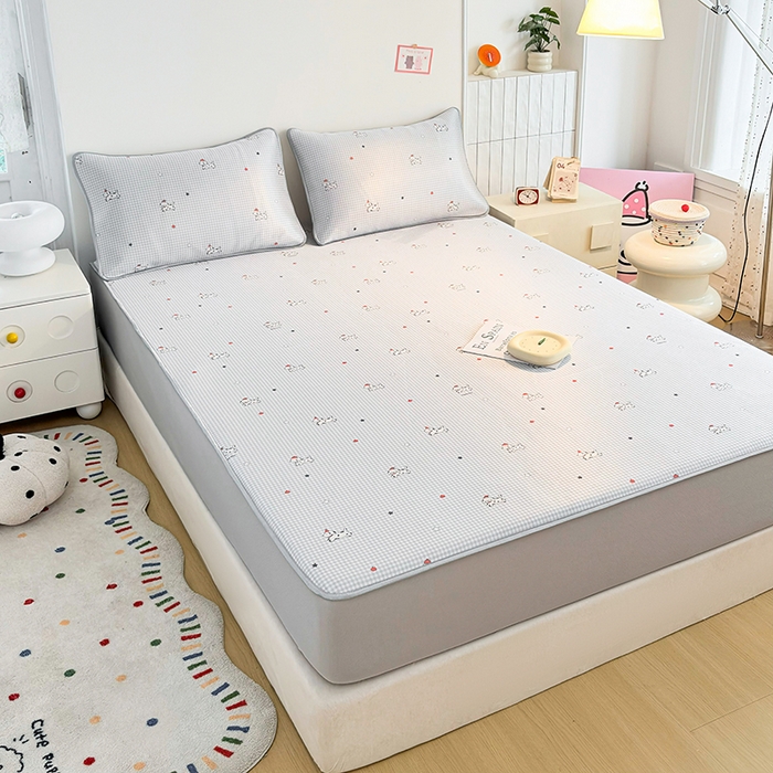 91家纺网 家纺一手货源 找家纺 小萌虎 2026新款碳光冰丝凉席床笠款拍法一 斑点狗-灰