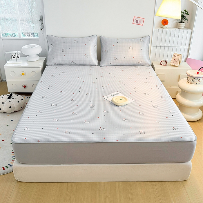 91家纺网 家纺一手货源 找家纺 小萌虎 2026新款碳光冰丝凉席床笠款拍法一 斑点狗-灰