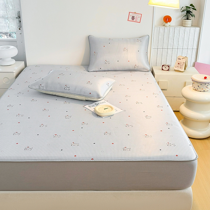 91家纺网 家纺一手货源 找家纺 小萌虎 2026新款碳光冰丝凉席床笠款拍法一 斑点狗-灰